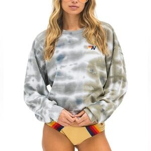 Aviator Nation Hand Dyed Relaxed Sweatshirt Tie Dye Gray//Olive Unisex Medium